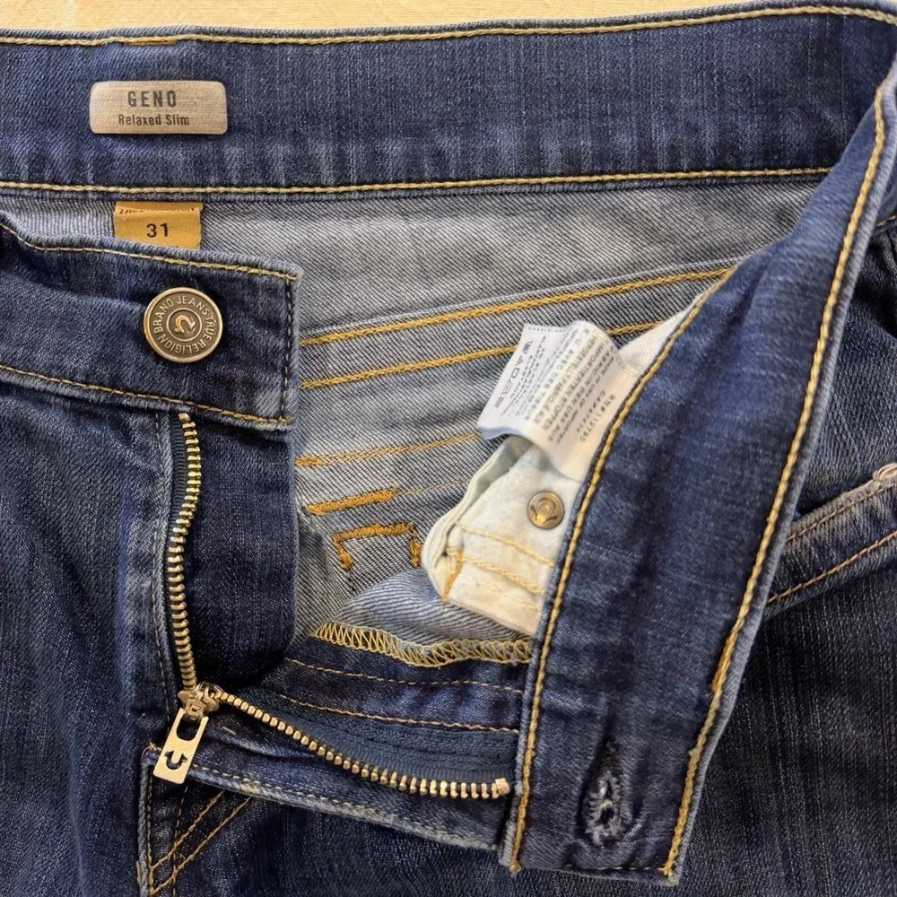 True Religion Jeans Mens Tag 31x32 Blue Geno Straight Slim Fit Denim Stretch USA